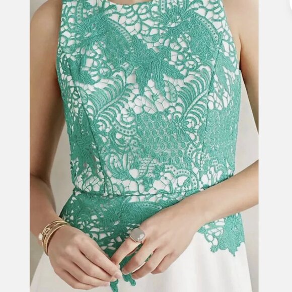 New Anthropologie Moulinette Soeurs Arbor White and Green lace dress - Picture 4 of 6